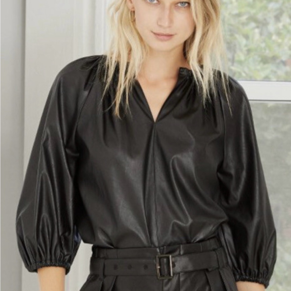 Black Women's Faux Leather Top